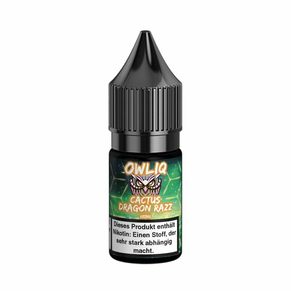 Owliq Liquid auf weißen Hintergrund in einer Flasche Cactus Dragon Razz