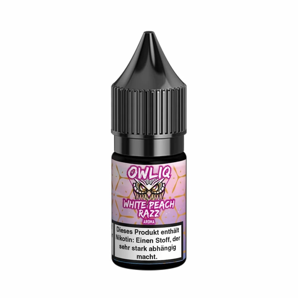 OWLIQ Liquidflasche auf weißem Hintergrund White Peach Razz