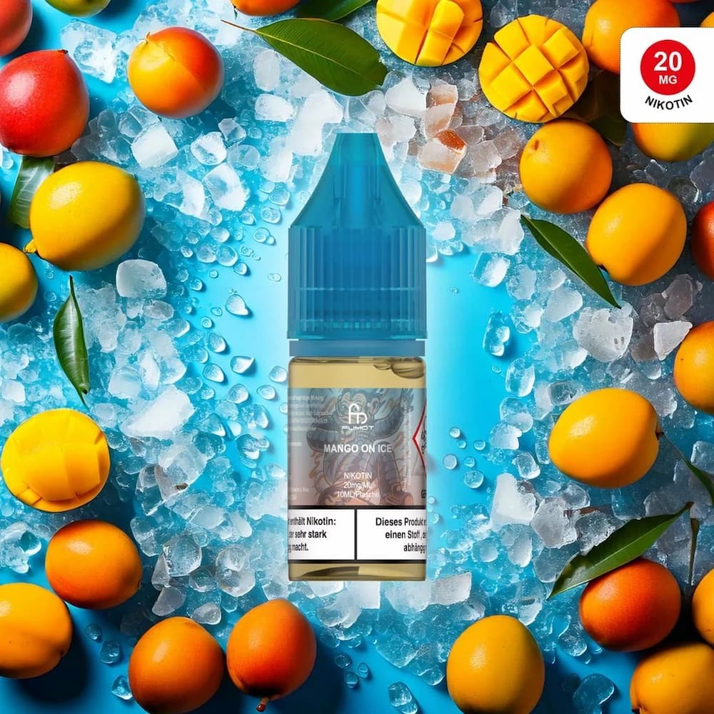 RandM Mango on Ice Liquid mit blauem Deckel Flasche