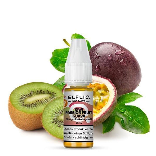 Elfliq By Elfbar Kiwi Passionfruit Guava 20mg E-Liquid 10ml Flasche mit exotischem tropischen Fruchtmix, ideal für Pods und Vape-Geräte