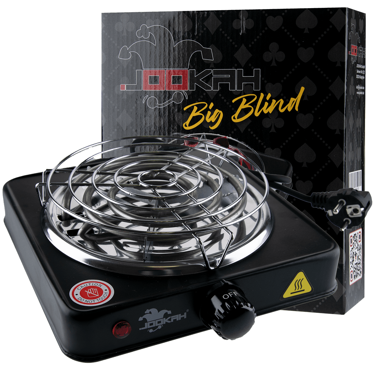 Jookah Kohleanzünder 1000W Big Blind – Elektrischer Shisha Kohleanzünder in Schwarz mit Temperaturregelung, Schutzgitter und Platz für bis zu 10 Naturkohlen