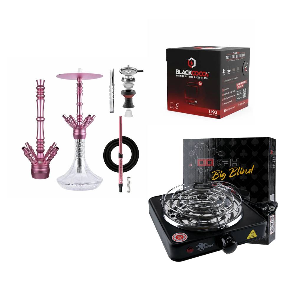 Jookah Underground M Shisha Set in Pink mit Kohleanzünder und 1kg Naturkohle – Modernes Shisha Starterset für stilbewusste Genießer