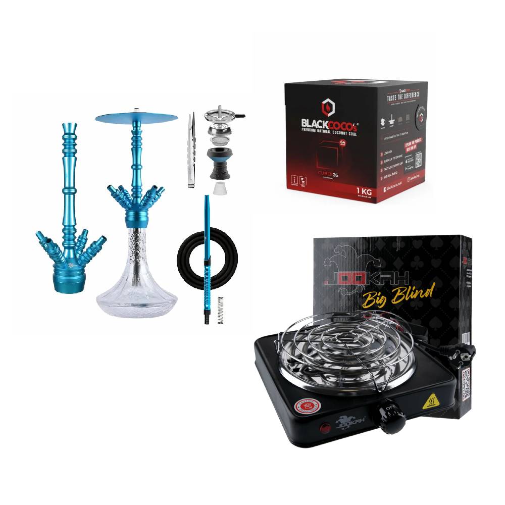 Jookah Underground M Shisha Set in Hellblau (Skyblue) mit Kohleanzünder und 1kg Naturkohle – Stylisches Shisha Komplettset