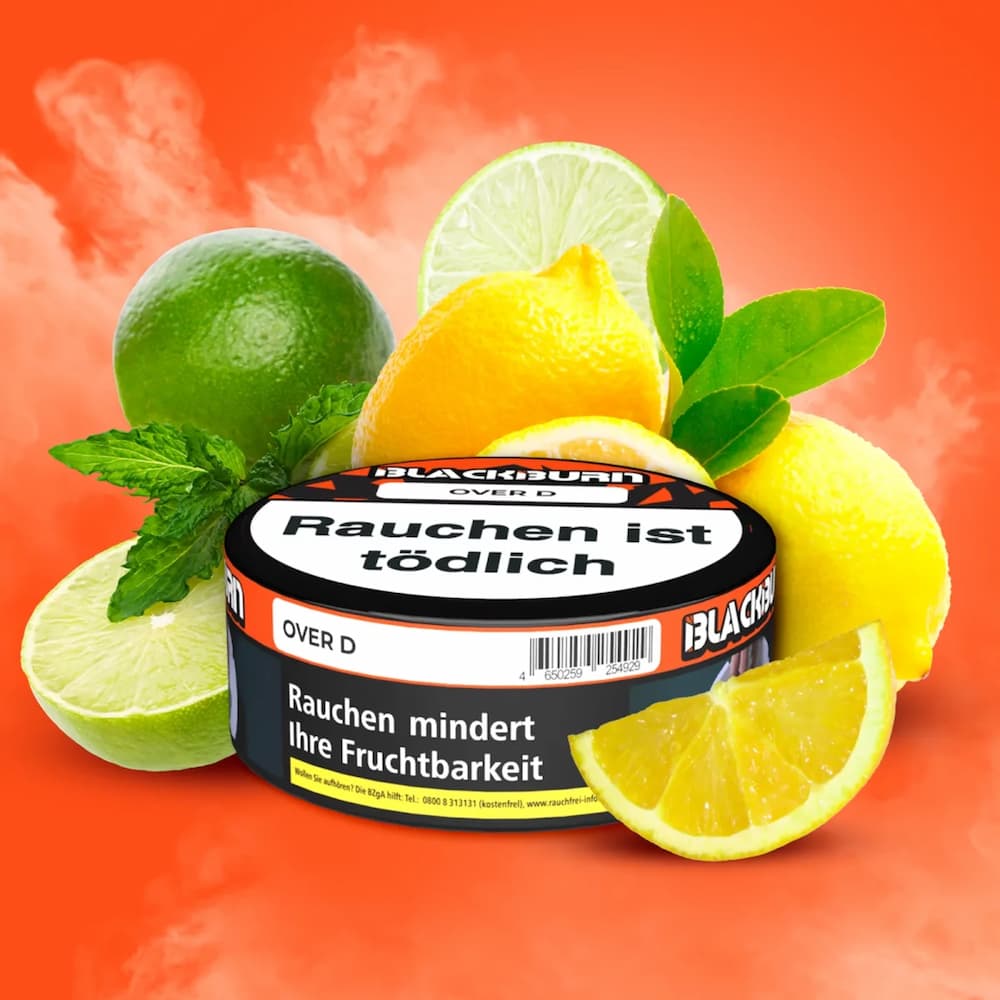 Blackburn Tobacco Over D 100g – Frischer Shisha-Tabak mit Zitronen- und Limettengeschmack in hochwertiger Verpackung