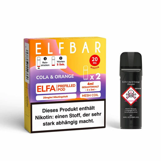 Elfbar ELFA Pod Cola & Orange – 2 ml Pod mit Aroma von Cola und Orange, 20 mg Nikotinsalz