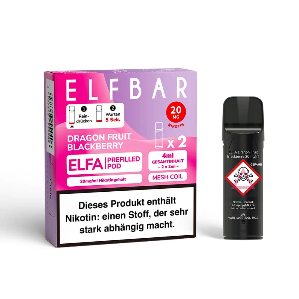Elfbar ELFA Pod Dragon Fruit & Blackberry – 2 ml Pod mit Drachenfrucht- und Brombeeraroma, 20 mg Nikotinsalz