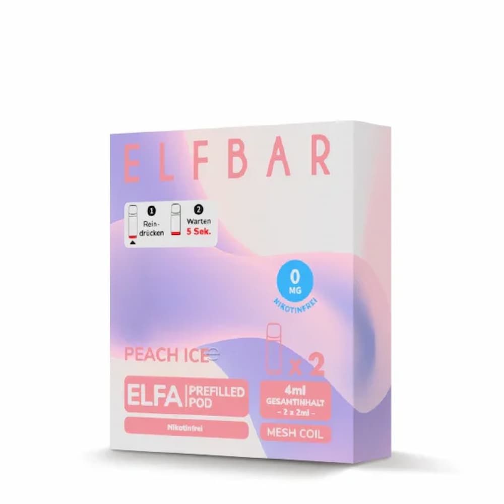Elfbar ELFA Pod Peach Ice 2er Pack – Nikotinfreier Pod mit fruchtigem Pfirsich- und Ice-Aroma, kompatibel mit Elfbar ELFA Akku Kit