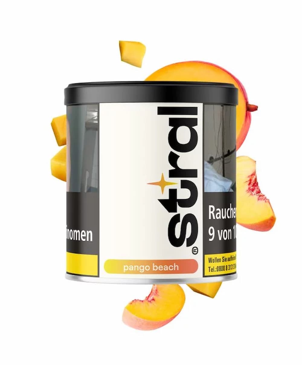 Stral Pango Beach 200g Dose Shisha Tabak mit Pfirsich, Mango und Frische Geschmack – Puzzles Shisha Shop