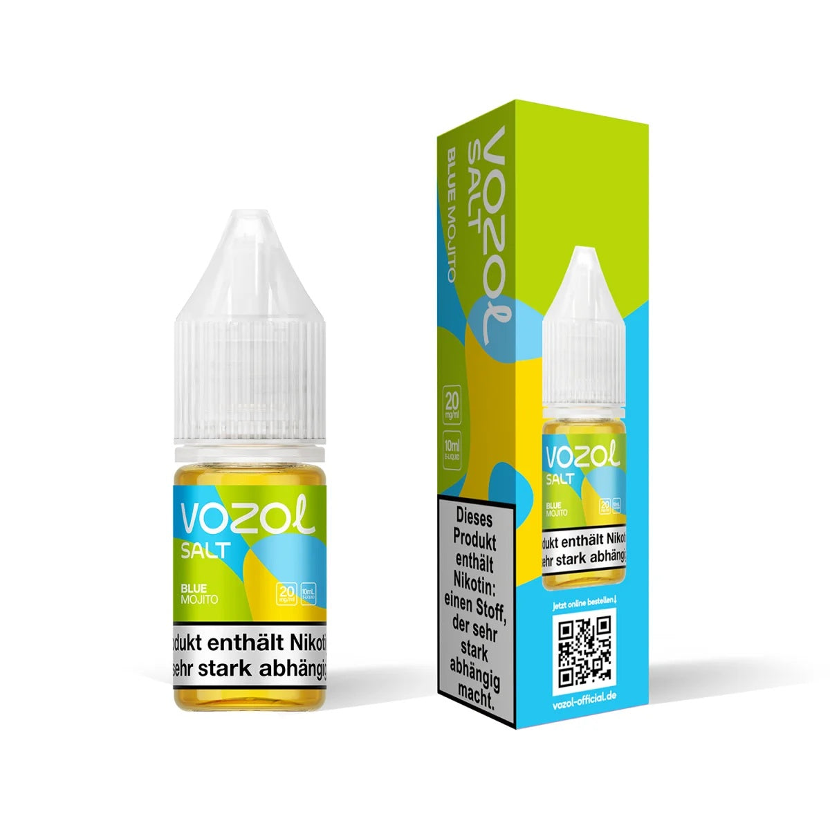 Vozol Salz Liquid in der Geschmacksrichtung Blue Mojito, 20 mg/ml – eine Flasche mit E-Liquid für E-Zigaretten, die den erfrischenden Geschmack von Blue Mojito bietet