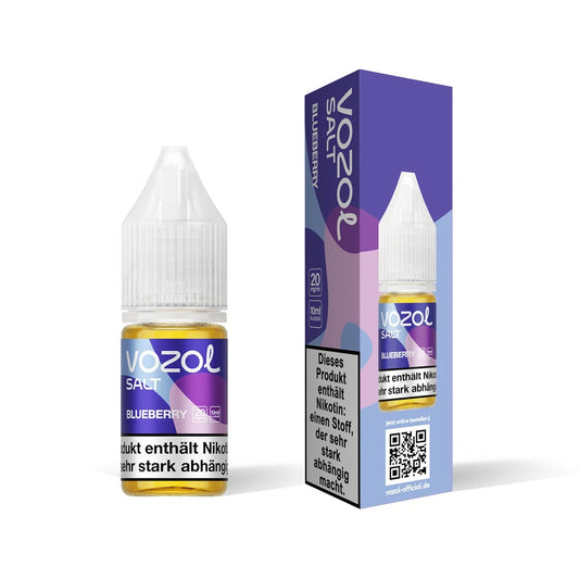 Vozol Salt Liquid Flasche mit der Geschmacksrichtung Blueberry. E Zigaretten Liquid das nach Blaubeere schmeckt