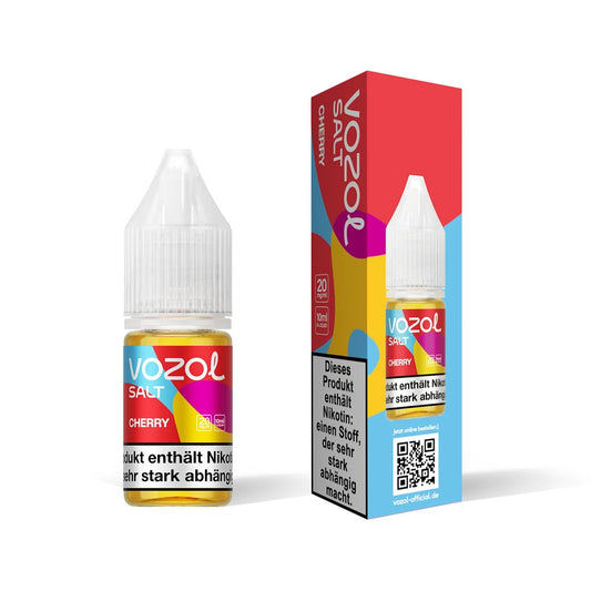 Vozol Salz Liquid in der Geschmacksrichtung Cherry – eine Flasche mit E-Liquid für E-Zigaretten, die den erfrischenden Geschmack von Kirsche bietet.