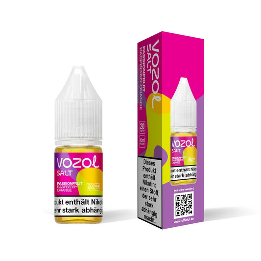 Vozol Salz-Liquid mit 20 mg/ml Nikotin bietet ein fruchtiges Geschmackserlebnis mit der erfrischenden Kombination aus Passionsfrucht, Himbeere und Orange. Ideal für Dampfer, die eine süße und saftige Note in ihrem E-Liquid suchen