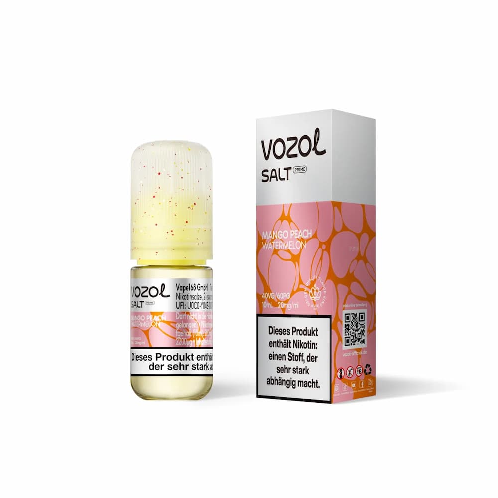 Vozol Salz Prime Nikotinsalz Liquid Mango Peach Watermelon 10ml Flasche mit 20mg Nikotin – Puzzles Shisha Shop